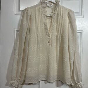 2/$40 Kiiky Paris Cream Sheer Ruffle Blouse Small